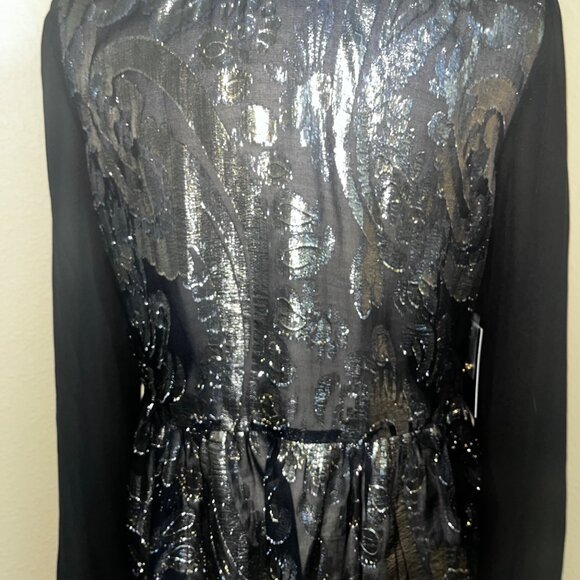 NEW Ella Moss Black Metallic Gold Top Sheer Long Sleeves Peplum Hem Medium NWT - Picture 3 of 11